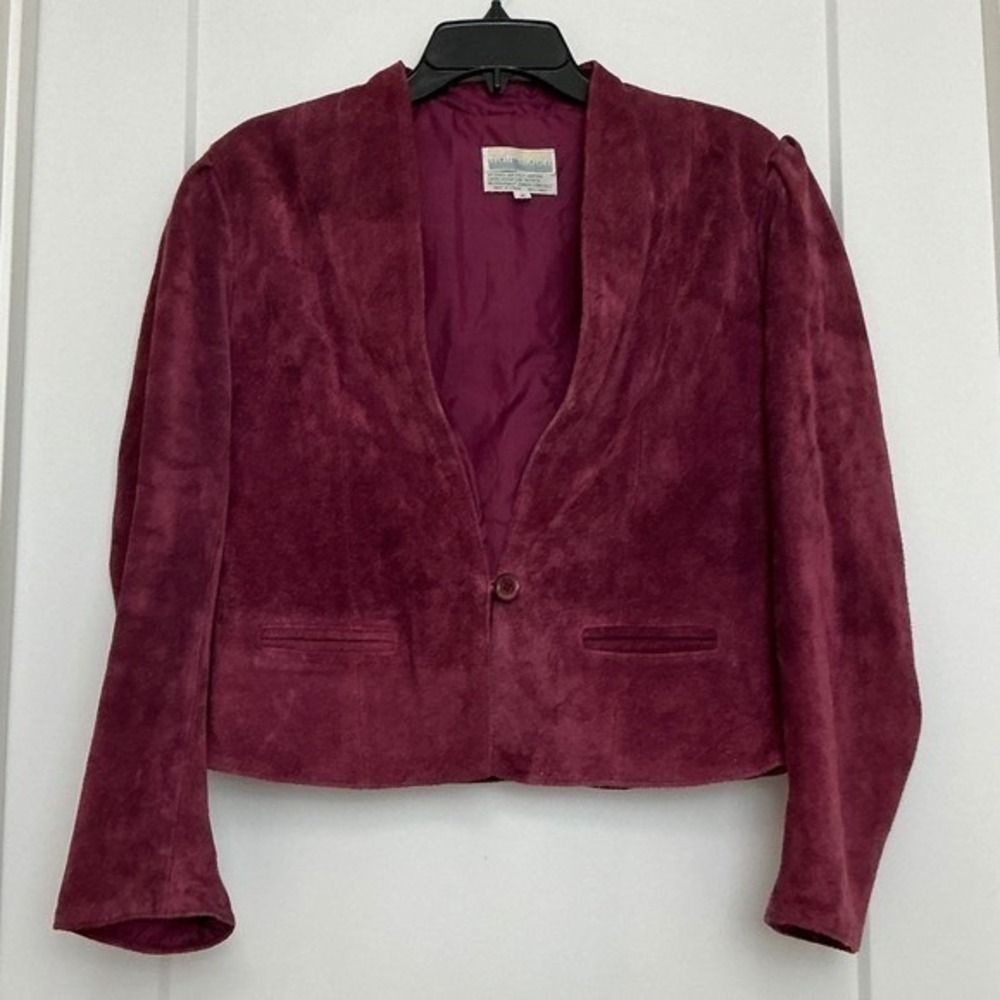 Vintage Burgundy Suede Leather Jacket Blazer half moon WPL 11403 80s 90s Maroon